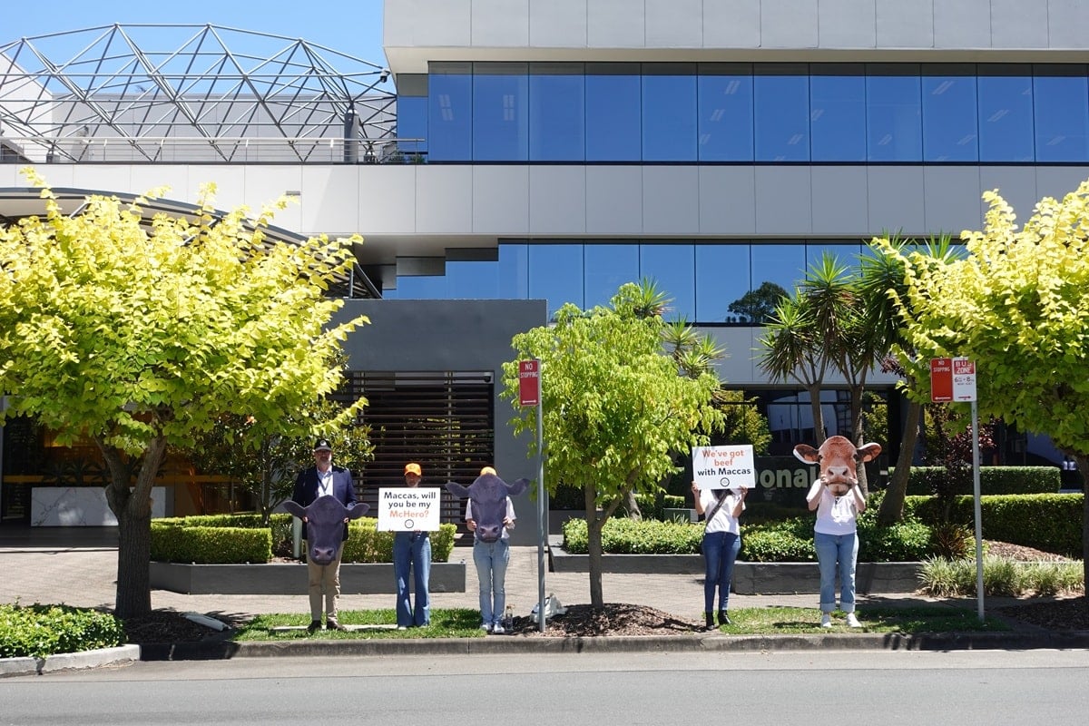 World Animal Protection staff outside of McDonalds