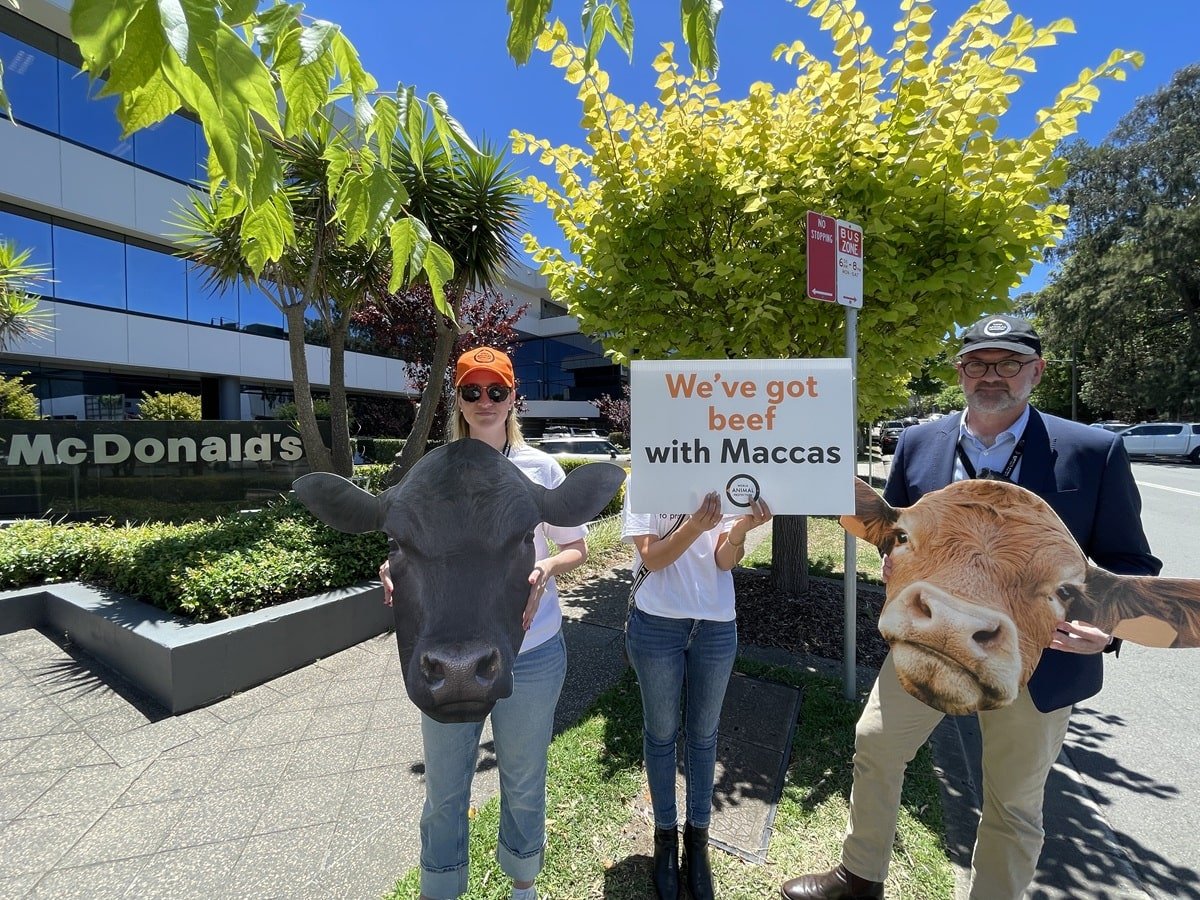 World Animal Protection staff outside of McDonalds
