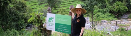 Susie Porter visiting ChangChill elephant-friendly venue in Thailand