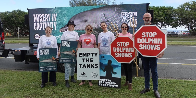 empty tank protest for dolphins in Sea World